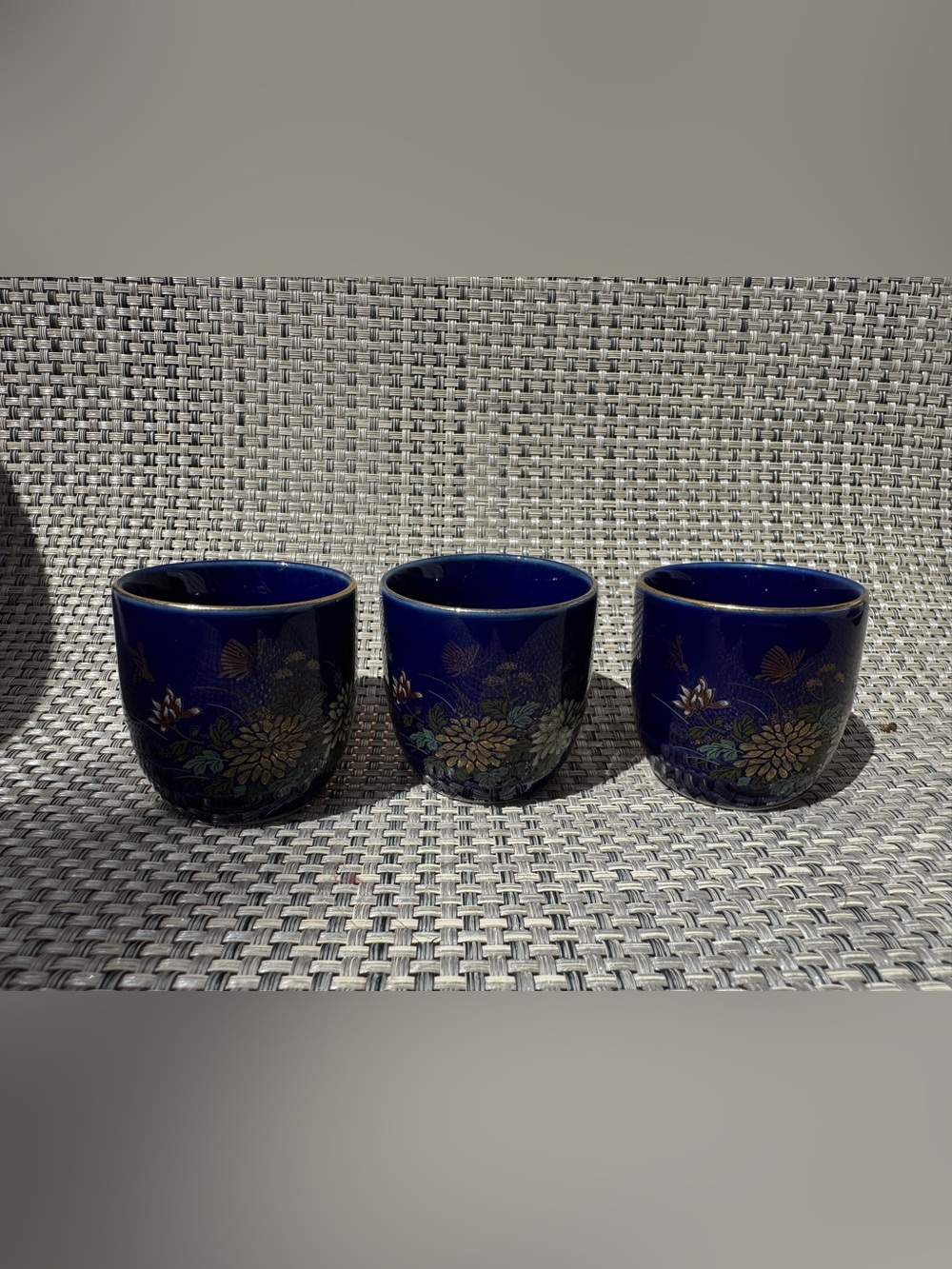 Set Of 3 Asahi Japan Blue Saki Cups